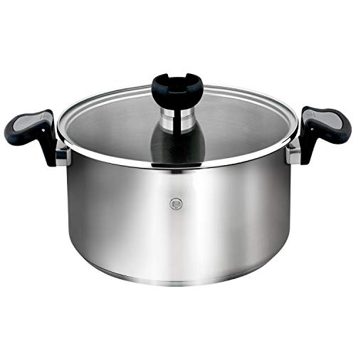 めざましテレビで話題　蓋が立て掛けられて湯切りもできるアイデア両手鍋　ドイツ創業192年のCarlschmidtsohn製　湯切り便利両手鍋「 ARON」16cm　IH対応　世界3大デザイン賞のReddot賞,IFデザイン賞２つ受賞した製品　保温性に18-10高級ステンレス製　湯切り、蓋立掛け機能、調理器具置きポケット機能付