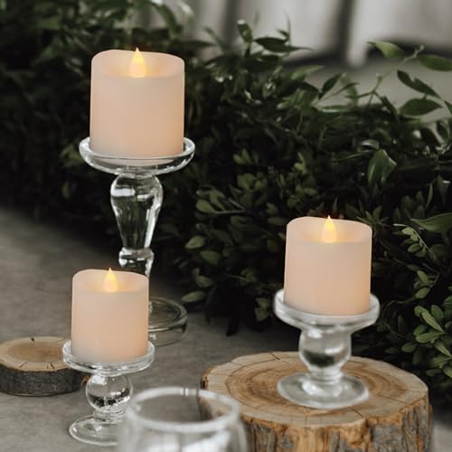 Image of 3x3 Flickering Flameless Candles Set of 3,3 inch Real Wax LED 600 Hours Battery Candles with Timer Remote,Control for Wedding Party Indoor,Ivory