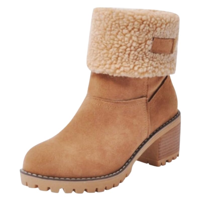 Womens fashionable short boots with thick heels and mid-calf height large size cotton shoes suitable for autumn and