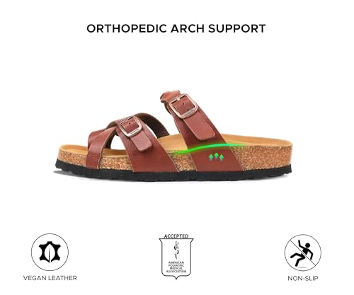 Image of AEROTHOTIC Recovery Slides for Women Comfortable Memory Foam Cork Footbed Cute Faux Leather Adjustable Buckle Straps Walking Travel Outdoor women sandals