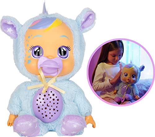 Cry Babies Goodnight Jenna - 12" Sleepytime Baby Doll | Plays 5 Lullabies, 8 Realistic Baby Sounds and Night Light Starry Sky Projection, Blue
