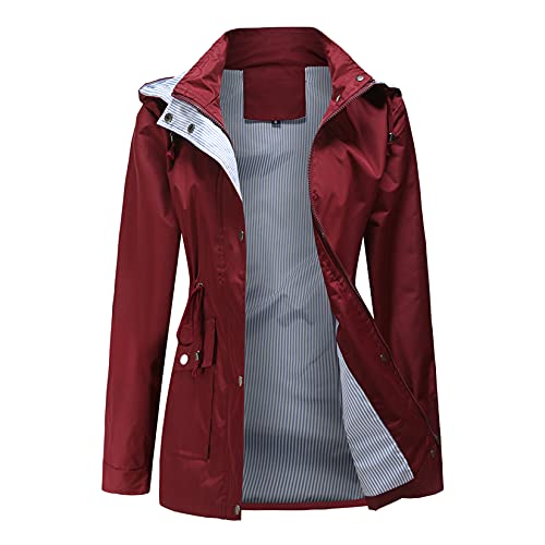 Doslavida Women's Hooded Windbreaker Waterproof Raincoats Lightweight Trench Coats Outdoor Striped Lined Rain Jacket #TOP14