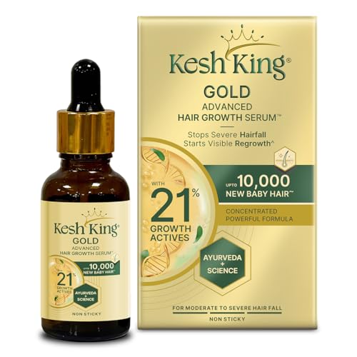 Image of Kesh King Gold Advanced Hair Growth Serum - 21% Growth Actives with 3% Redensyl, 3% Anagain, Procapil, Kopexil Aqua & Ayurvedic Herbs | Visible Regrowth & Hair Fall Control | Women & Men | 30ml