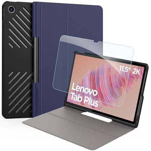 EasyAcc Hülle für Lenovo Tab Plus (TB351FU) 11.5 Zoll 2024 mit Schutzfolie - Ultra Dünn mit Standfunktion Slim PU Leder Smart Schutzhülle, Dunkles Blau