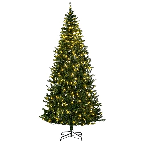 HOMCOM 7.5ft Prelit Artificial Christmas Tree with 450 Warm White LED Lights and 1146 Branch Tips - Green