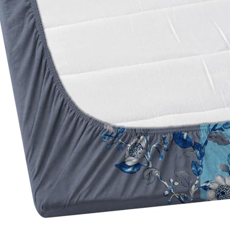 Image of DECORUM Glace Cotton Fitted 1 Bedsheet King Size (72 inchx78 inch) | All Around Elastic | Cotton Feel | 2 Pillow Covers (17 inchx27 inch) | Fits Up to 8 inch Mattress | 200-220 TC | Printed Double Bed Sheet Set