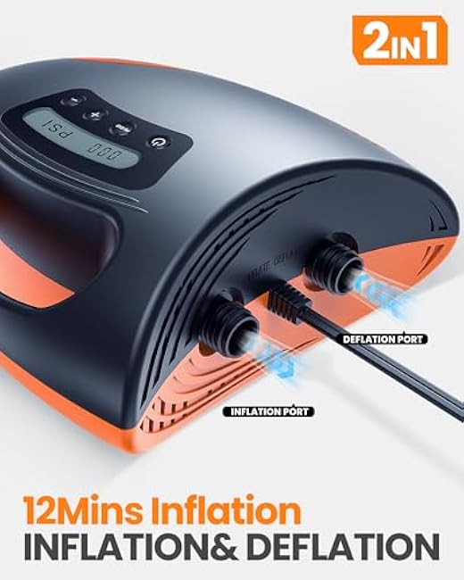 OutdoorMaster 20PSI High Pressure SUP Air Pump Shark - Intelligent Dual Stage Inflation & Auto-Off & Deflation, 12V DC Car Connector, for Inflatable Stand Up Paddle Boards, Boats