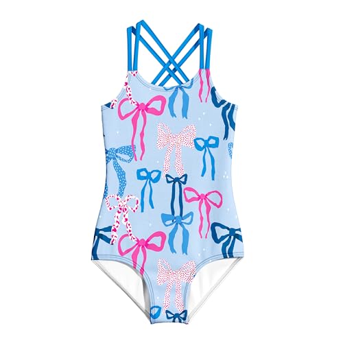 Image of LQSZ Girls One Piece Swimsuits Quick Dry Beach Bathing Suit Cross Shoulder Strap Swimwear
