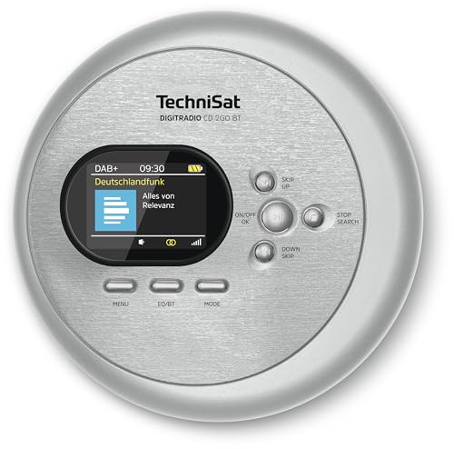 TechniSat DIGITRADIO CD 2GO BT - portabler CD-Player mit 2 Akku (Discman, mit MP3 Resume-Funktion, Bluetooth, ASP, Kopfhörer mit integrierter Antenne, DAB+/UKW Empfang, Equalizer, Favoritenspeicher)
