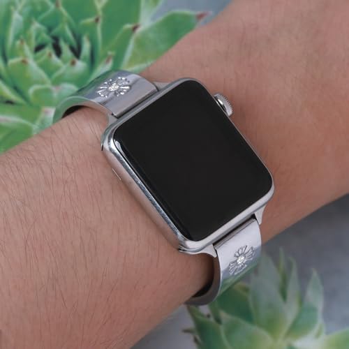 JOYOZY Metal Band Compatible with Apple Watch Band 38mm 40mm 41mm 42mm 44mm 45mm 49mm Fancy Luxury Strap with Sparkle Diamond, Dressy iWatch Bracelet, Cute Daisy Band for Women