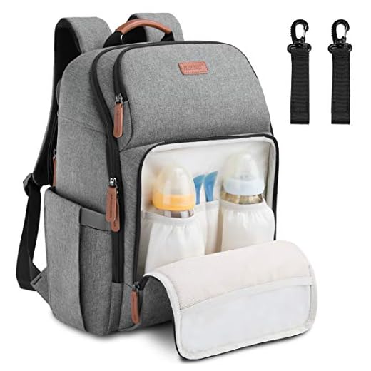 NEWHEY Sacs à Dos à Langer pour Bébé Imperméable Grand Capacité Sac de Voyage Multifonction Sac à Dos vec 2 Sangles de Poussette pour Maman Papa Gris