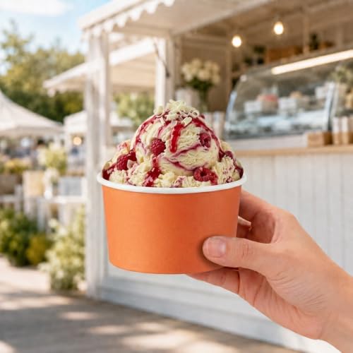 Image of Coppetta 5-Ounce Dessert Cups, 50 Disposable Ice Cream Cups - Lids Sold Separately, Sturdy, Orange Paper Frozen Yogurt Bowls, For Hot And Cold Foods, Perfect For Gelato Or Mousse - Restaurantware
