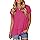 Tankaneo Camisetas femininas de manga curta para o verão, elegantes, casuais, com fenda lateral, caimento solto, gola redonda, camisetas básicas, Rosa choque, M