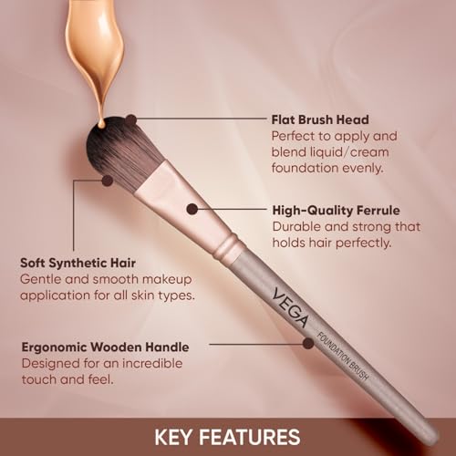 Image of Vega Foundation Brush for Smooth Blending Makeup, Foundation Blender Makeup Brush, Full Coverage Seamless Looking Finish & Even Coverage Make up Brush, (MBN-01)