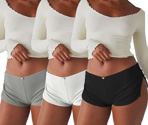 Image of FaroDor 3-Pack Cute Micro Pajamas Shorts for Women Low Rise Side Slit Sleepwear Short Ruched Lounge Shorts Pj Bottoms Small