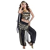 Baisdan - Conjunto de disfraz de danza del vientre para mujer de 4 piezas, disfraz profesional árabe para carnaval o Halloween, Negro, Altoa única