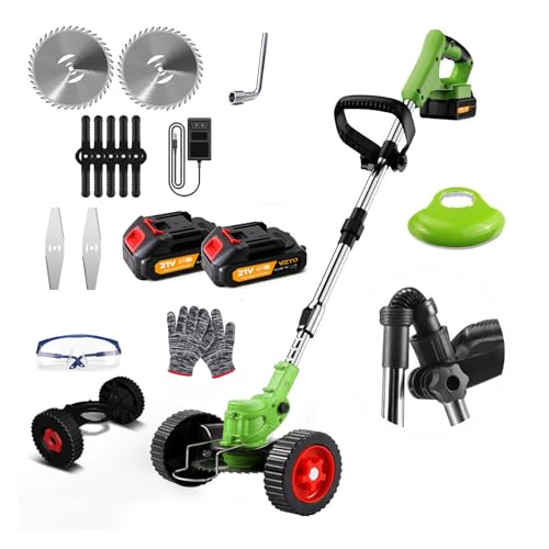Cordless Garden Strimmer, 21V Electric Grass Trimmer 2x2.0Ah Battery Strimmer Metal Blade Cordless Strimmer, Telescopic Lightweight Grass Cutter Electric Weed Wacker for Clearing Weeds Flower Lawn