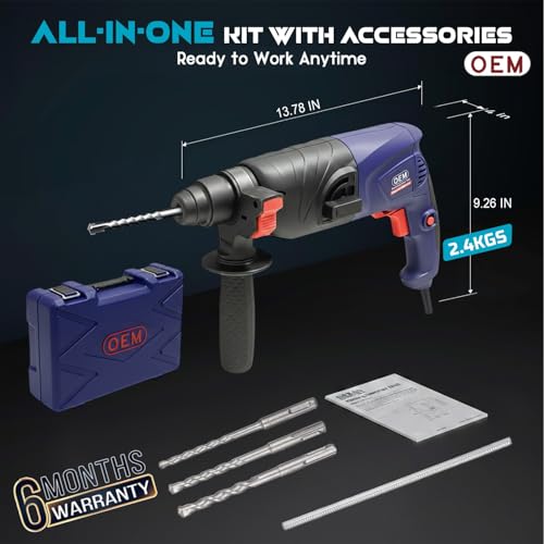 Image of OEM Professional 20mm Rotary Hammer Drill | 500W Heavy-Duty Copper Motor | 2 Modes (Drill /Hammer) | Reverse & Forward Function | 6 Months Warranty | Includes 3 SDS Drill Bits | For Concrete & Brick