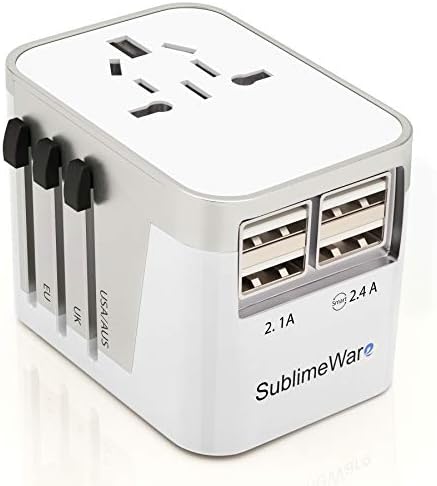 Power Plug Adapter - 4 USB Ports Wall Charger - Fast Charging Adapter for 150 Countries - Multi Port Electric Plug - Type C Type A Type G Type I f for UK Japan China EU European by SublimeWare