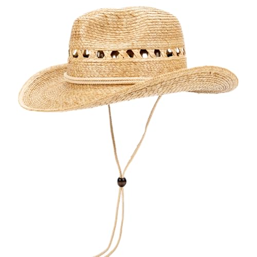 Home Prefer Mens Lifeguard Beach Straw Sun Hat Cowboy Roll Brim Panama Straw Fedora Hat for Men Women Natural