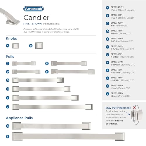Image of Amerock Candler 8-13 /16 inch (224mm) Center-to-Center Polished Nickel Cabinet Pull, BP29351PN