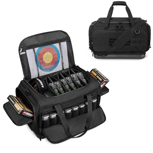 GOBUROS Tactical Gun Range Duffle Bag with Molded Bottom for 6 Handguns, Soft Pistol Case with 8X Magazine Slot, Large Gun Carrying Bag for Shooting Gear Accessories Ammo Storage Bag with Molle System