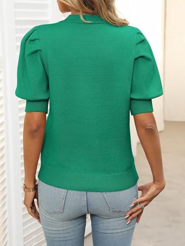 Image of Ahtyeo Women's Puff Short Sleeve Sweater Tops 2025 Spring Summer Trendy Crew Neck Casual T Shirts Pullover Blouses