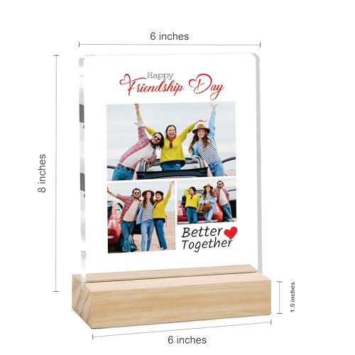 Image of Giftplease Customized Friends Plaque with Wooden Stand | Personalized Photo Frame with Quote | Best Friend Birthday Gift, Farewell Gift, Friendship Day Gift for BFF Keepsake Room Decor FR 10
