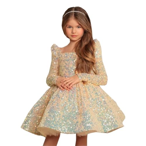 Ryanth Princess Short Pageant Dress For Toddler Girls Sequin Flower Girl Dress For Wedding Long Sleeves A Line Ball Gown Party Dress With Bow 6 Size cover