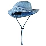 Wide Brim Hiking Fishing Safari Boonie Bucket Hats 100% Cotton UV Sun Protection for Men Women Outdoor Activities S/M Blue Denim -  Falari