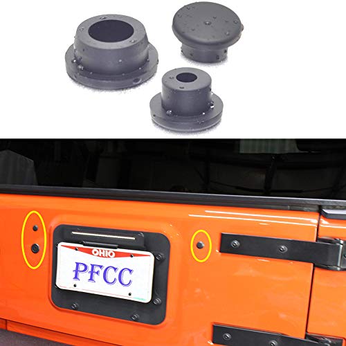 3 Rubber Tailgate Plugs Compatible for 2007 Thru 2019 Jeep Wrangler for Removed Tire Carrier Bumper Tramp Stamp