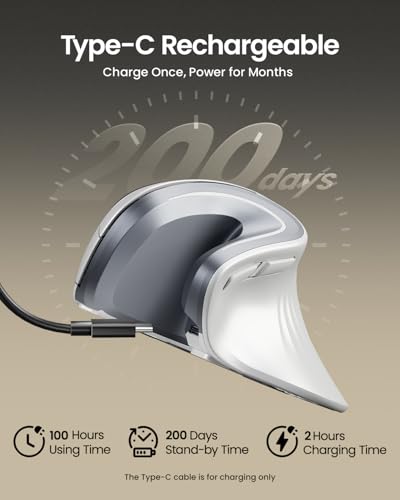 Image of ProtoArc EM11 NL Wireless Ergonomic Vertical Mouse, White | 58 vertical design supports a natural wrist posture; connect 3 devices via Bluetooth /2.4G USB-A; 500mAh USB-C rechargeable.