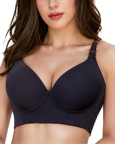 Image of Women's Push Up Bra Hide Back Fat Full Coverage Bras with High Support Plus Size T-Shirt Bra for Smoothing Back