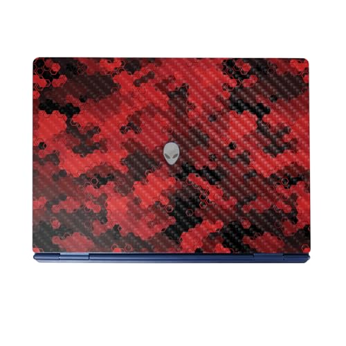 Carbon Fiber Laptop Skin Compatible with Alienware 16/16X Aurora (2025) - Red Hexa Camo - Premium 3M Vinyl Protective Wrap Decal Cover - Easy to Apply | Crafted in The USA by MightySkins