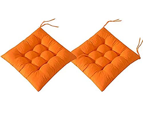 Hruile Lot de 2 coussins de chaise de jardin, de cuisine, de salle à manger, de forme carrée confortable avec sangles pour l'intérieur ou l'extérieur, 40 x 40 cm, orange