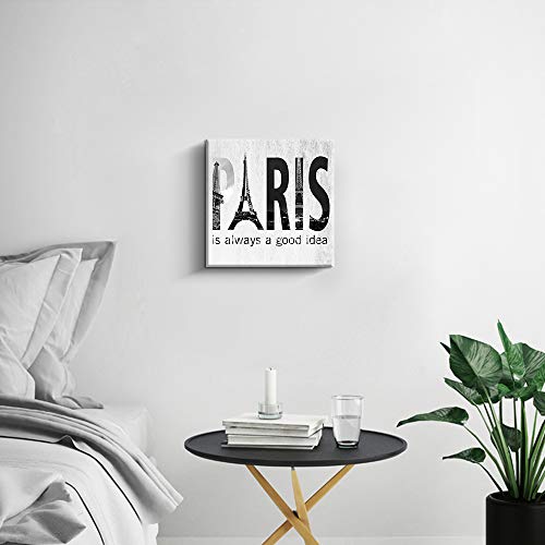 Pinetree Art Paris Wall Decor Quotes Prints Gallery Wrapped Canvas Giclee Print Artwork (12" X 12", Paris) #TOP2