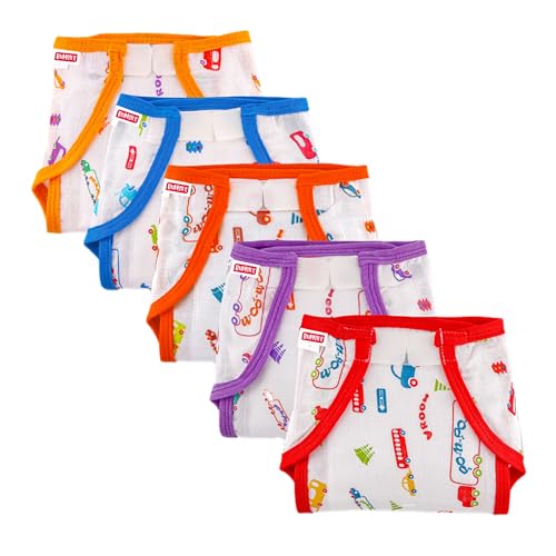 Image of Welcro Nappy For Babies, Reusable, Washable Soft Muslin Cotton Nappy /Langot for New Born Baby | Gentle on Baby Skin | Helps in Potty Training | 3-6 months | Pack of 5 | Printed