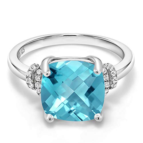 Gem Stone King 3-5 Cttw Gemstone Birthstone Ring For Women | 925 Sterling Silver | Cushion 10MM and Round 1MM Accent | Wedding Anniversary Engagement Promise Ring | Size 5-92