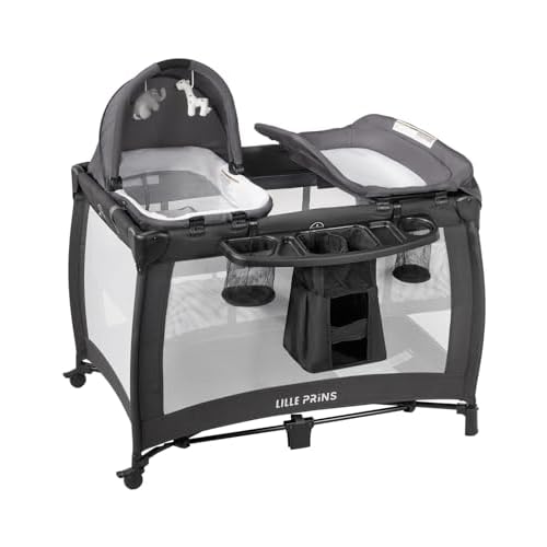 4 in 1 Pack and Play with Bassinet, Diaper Changing Table for Newborn Infant, Portable Baby Playpen for Babies and Toddlers