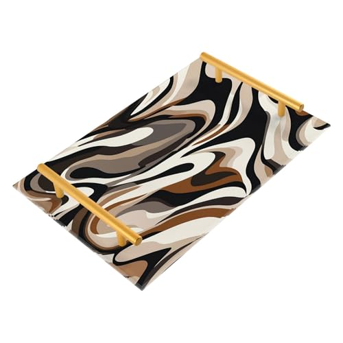 GUIJI Abstract Wavy Line Acrylic Tray, Perfume Cosmetic Jewelry Decorative Trays Bathtub Organizer, Living Room Kitchen Serving Tray with Gold Handles