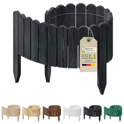 Floranica Rollborder Flexibler Holzzaun 100 x 20 cm Anthrazit Beeteinfassung Deko für Gartenzaun...
