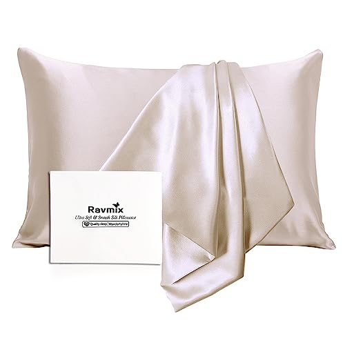 Ravmix Silk Pillowcase for Hair and Skin 21Momme Both Sides Mulberry Silk Pillow Case with Hidden Zipper, 1PCS, Standard 50×75cm, Beige