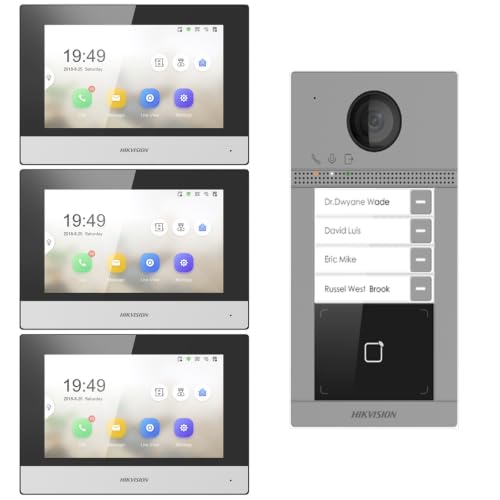 Image of HIKVISION Smart Video Door Phone Kit with 3 x DS-KH6320-WTE1 7 Inch Touch Screen Indoor Monitors & 1 x DS-KV8413-WME1(B) 2MP HD Villa Door Station, Wi-Fi, PoE, Two-Way Audio & Access Control