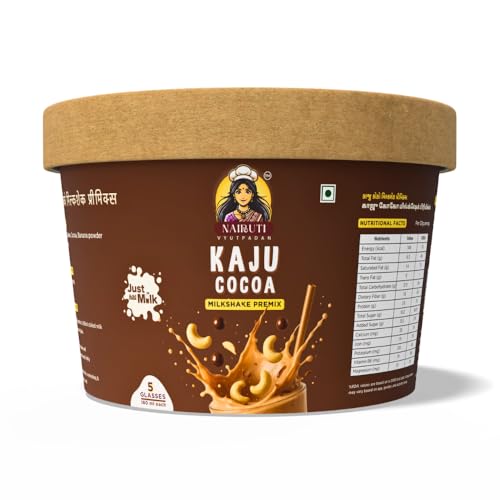Image of Nairuti Vyutpadan Kaju Cocoa Milkshake Premix 150g | Premium Cashew & Real Cocoa Bean Drink Mix | Instant Healthy Chocolate Cashew Shake | No Preservatives, No Artificial Flavor, Natural Energy Drink | Ready In A Minute - Milkshake Premix