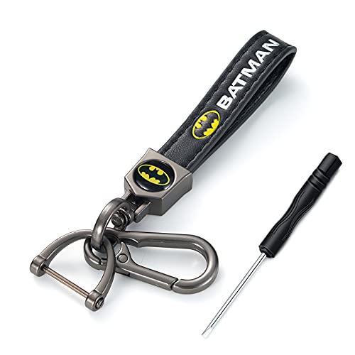 Genuine Leather Batman Logo Keychain Keyring Accessories for Batman Key Chain Family Present for Man and Woman