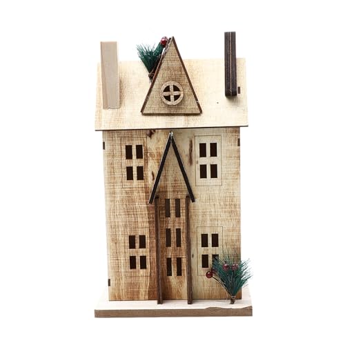 CORHAD 1Pc Style Luminous Wooden House Decoration with LED Light Rustic Xmas Decor for Christmas Home Decor Desktop House Accent