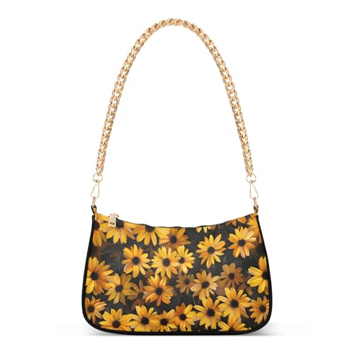 Clutch Shoulder Bags Tote Evening Purse Handbags for Women Yellower Flowers Hobo Bags with Zipper Closure