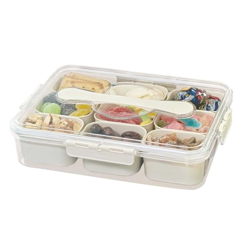 Image of SILIVO Snackle Box Container - 9 Compartment Portable Divided Serving Tray with Lid and Handle,Clear Snack Organizer for Candy, Fruits, Nuts, Snacks - Perfect for Party, Travel and Entertaining