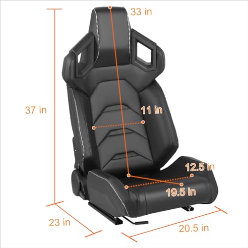 Pair Universal Steel&Vinyl Leather Reclineable Racing Bucket Seats W/Sliders(Black,20.5\"W X 23\"D X 37\"H)