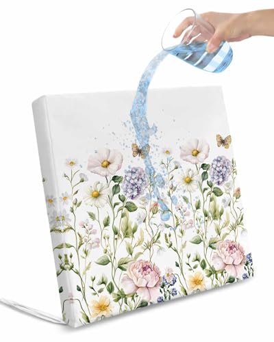 Hokiten White Spring Floral Outdoor Cushion Chair Cover Set of 2 - Waterproof Couch Seat Covers, Pastoral Flower Watercolor Patio Furniture Protector Cushions Slipcovers for Sofa/RV, 22